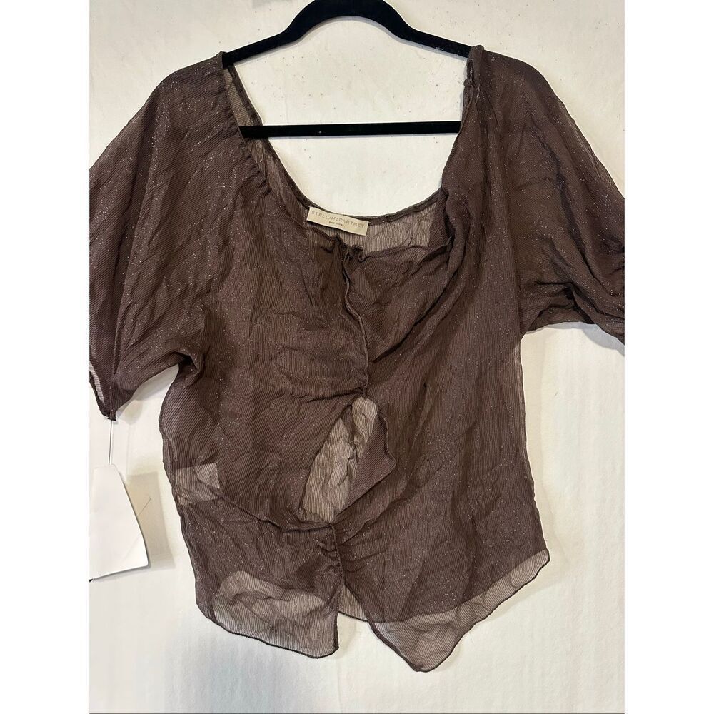 Stella McCartney Silk Sheer Blouse Cutout Tie Sleeve Metallic Brown Italy IT 38